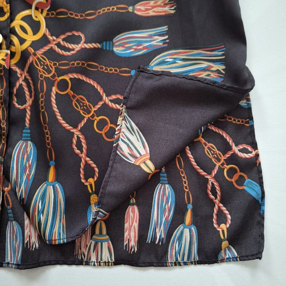Zara Black Long Sleeve Chain Print Blouse - Picture 8 of 10